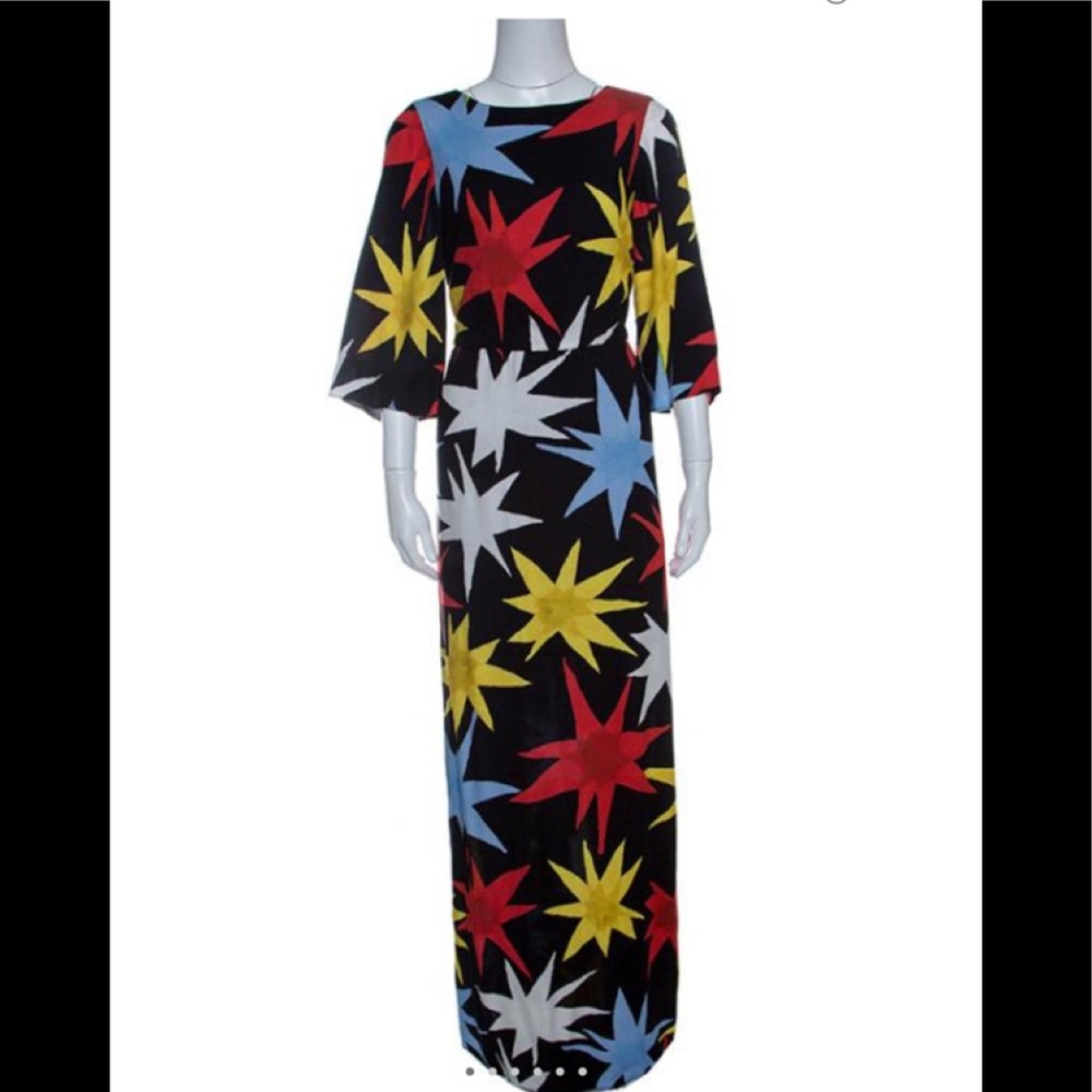 Alice and Olivia Black Star Printed Cotton Kellyan Maxi Dress
